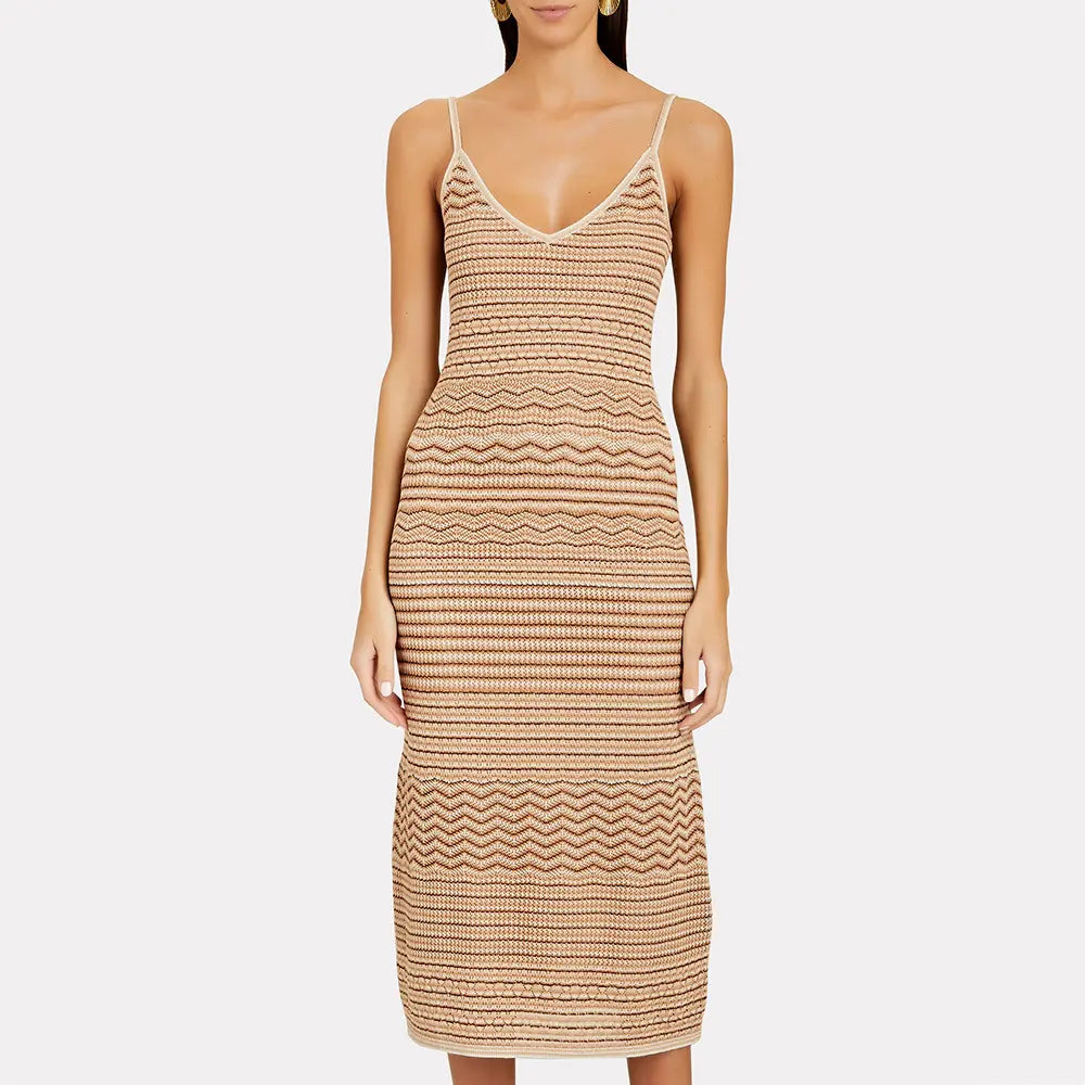 Sexy Striped Halter Knit Midi Dress Custom Fashion Lady Elegant Summer Girls Casual Womens Dresses Knitting Dresses
