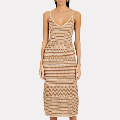 Sexy Striped Halter Knit Midi Dress Custom Fashion Lady Elegant Summer Girls Casual Womens Dresses Knitting Dresses