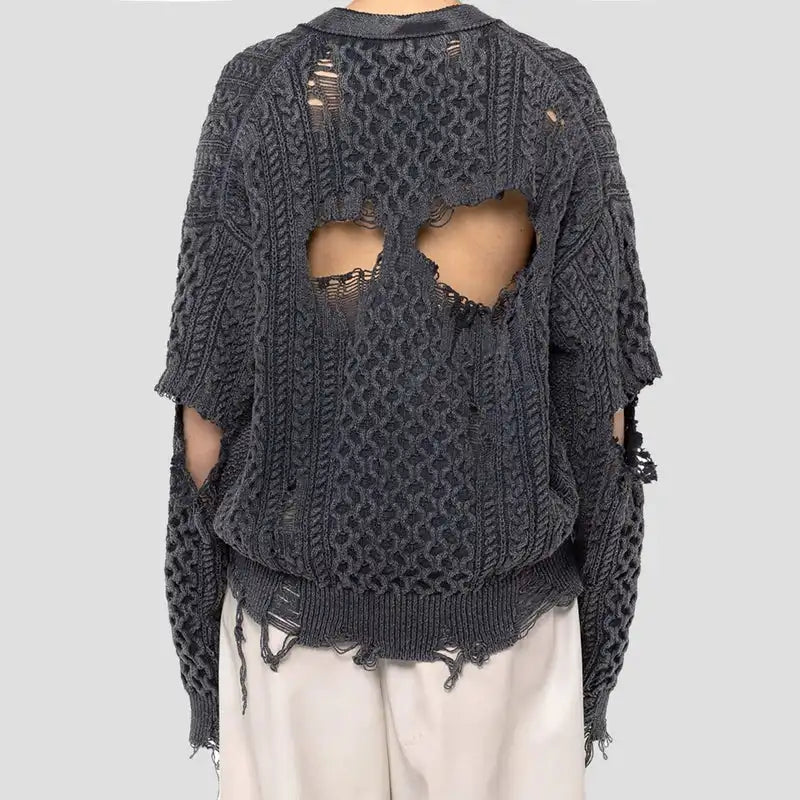 Custom Distressed Cardigan Sweater Unisex Oversized Winter Knitwear Clothes V Neck Button Crop Cable Knit Cardigan Women