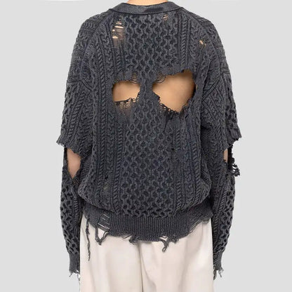 Custom Distressed Cardigan Sweater Unisex Oversized Winter Knitwear Clothes V Neck Button Crop Cable Knit Cardigan Women