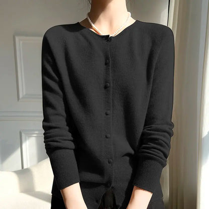 Custom Women Knitted Sweater wool cardigan Women knitwear Gray crew neck long sleeve Sweater for Women