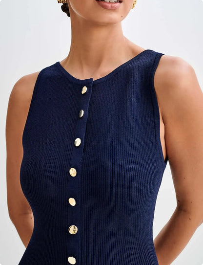 Custom OEM/ODM Women's Slim Knit Dresses - French-Inspired Light Luxury Sleeveless Designs