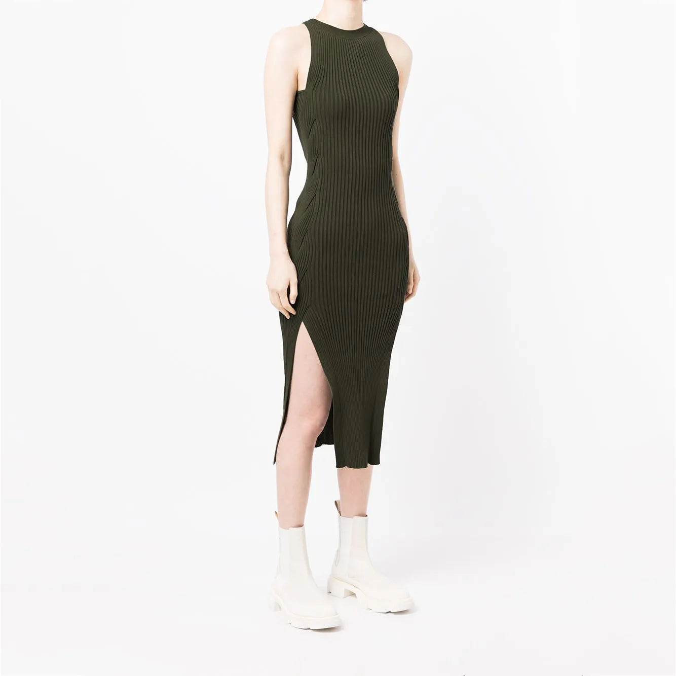 knitwear manufacturers custom sleeveless rib Knit Dress maxi Cotton Knit Dress crew neck summer sweater dress women clothing
