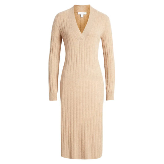 knitwear manufacturer Custom knit cashmere sweater dress ladies Rib knitted long sleeve wool women's clothing elegant dress long