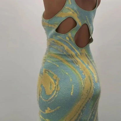 Party Sunny Beach Sundress Hollow Out Strap Dresses long Knit Women Fashion Summer Sexy Bodycon Dress