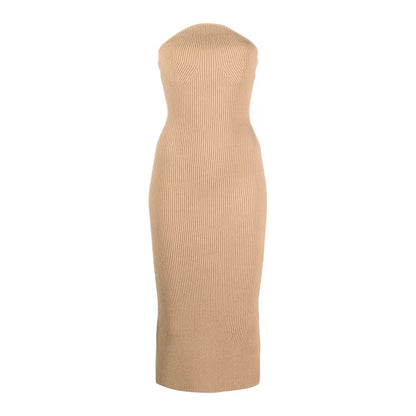 knitwear manufacturers custom Logo rib Knit Dress midi bodycon Knit Dress strapless fall sweater dress women clothing