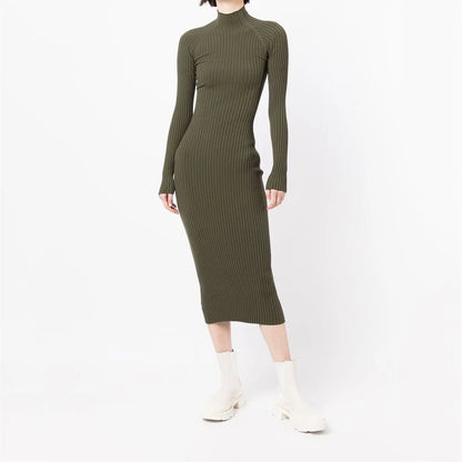 Custom Rib Knit Maxi Dress Fashion Knitted Long Lady Elegant Winter Girls Casual Womens Dresses Cut-out mock neck Sweater Dress