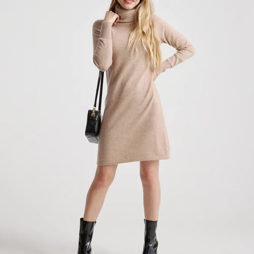 Manufacture OEM ODM Ladies casual long dress solid color all seasons turtleneck Mongolian Cashmere dress women dress