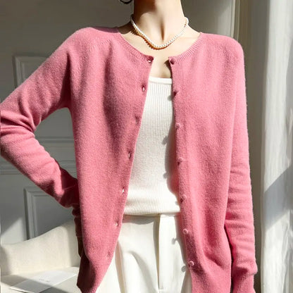 Custom Women Knitted Sweater wool cardigan Women knitwear Gray crew neck long sleeve Sweater for Women