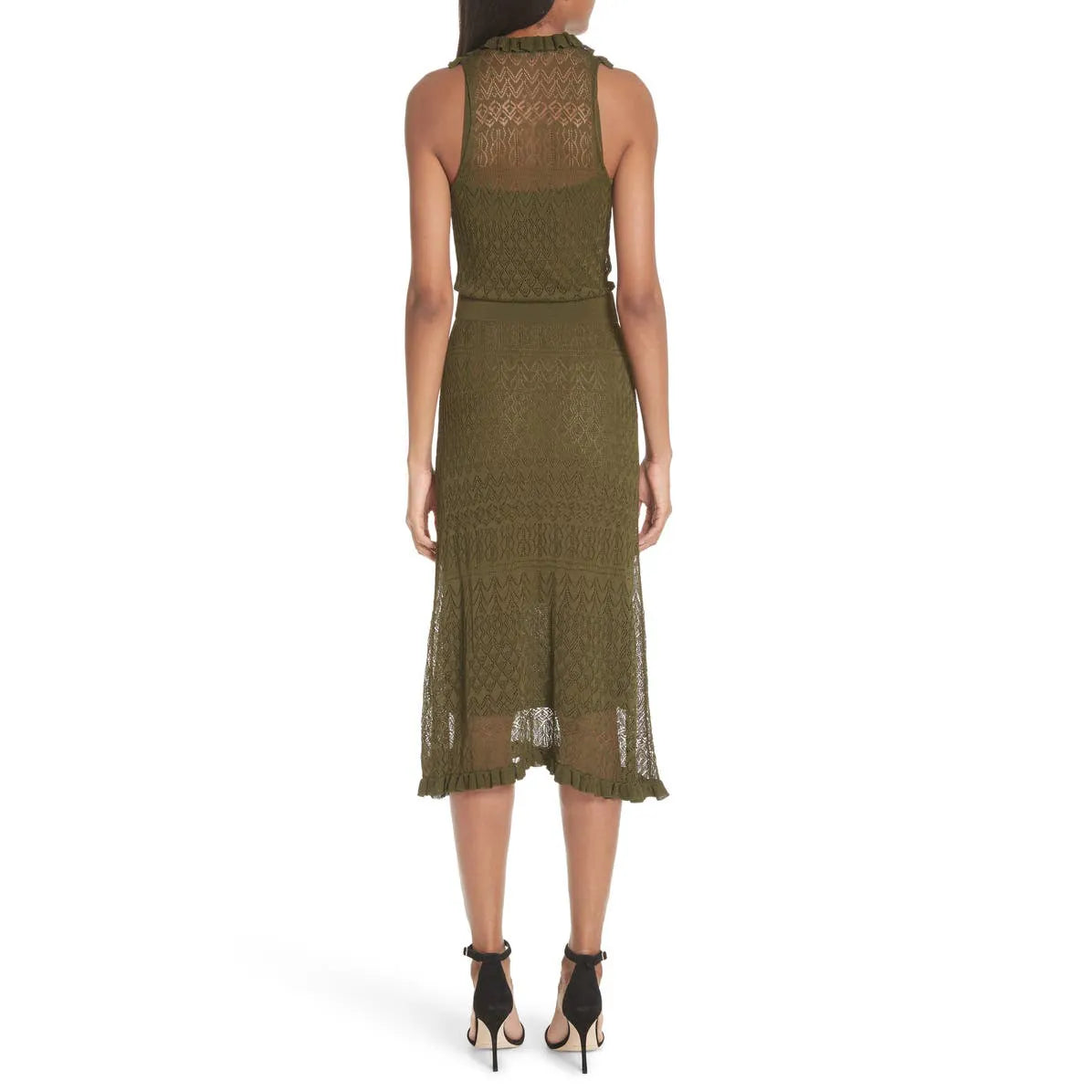knitwear Dress manufacturer custom knit long top sleeveless Pointelle ruffle dresses maxi Sweater Dress women Clothing