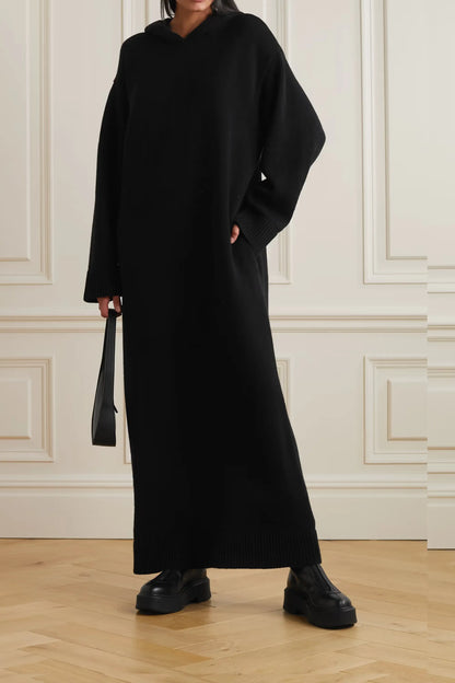 manufacturer wholesale custom hooded oversize loose relaxed fit women casual wool blend cashmere sweater dress for winter
