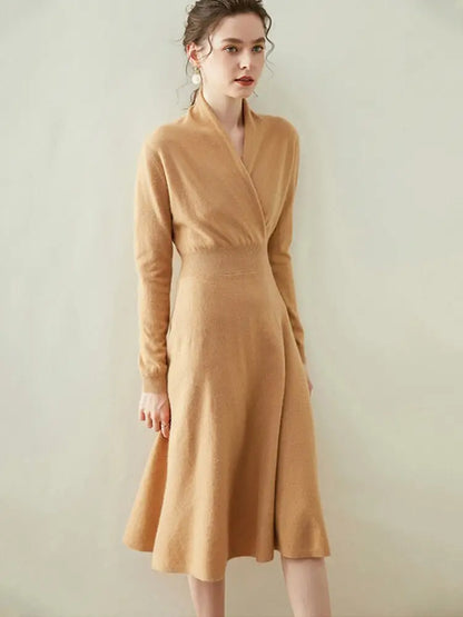 Wholesale Winter Long Sleeve Knit Dress French Style Custom Fall Elegant Casual Long Autumn Women Cashmere Sweater Dresses