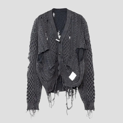 Custom Distressed Cardigan Sweater Unisex Oversized Winter Knitwear Clothes V Neck Button Crop Cable Knit Cardigan Women