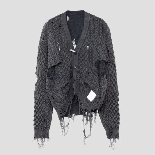 Custom Distressed Cardigan Sweater Unisex Oversized Winter Knitwear Clothes V Neck Button Crop Cable Knit Cardigan Women
