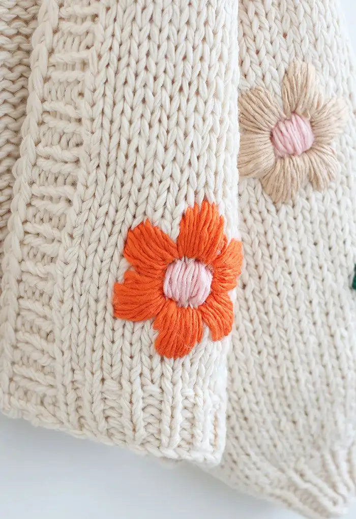 Custom sweater cardigan women knitwear ladies handmade chunky knitted floral cardigan girls cropped top women sweater