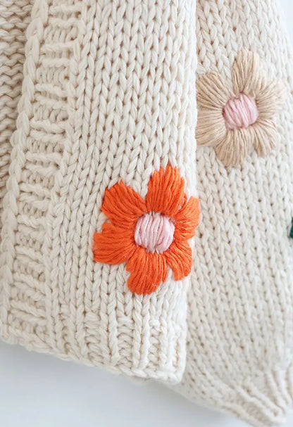 Custom sweater cardigan women knitwear ladies handmade chunky knitted floral cardigan girls cropped top women sweater