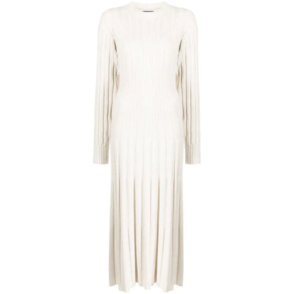 Knitwear Manufacturer Custom Knit Sweater dresses women lady elegant Long Sleeve Maxi White Ribbed Knit Sweater Dress Women