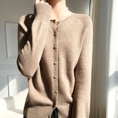 Custom Women Knitted Sweater wool cardigan Women knitwear Gray crew neck long sleeve Sweater for Women
