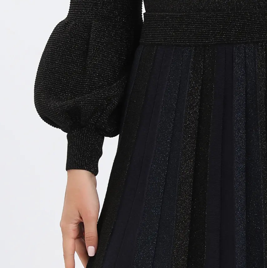 Custom Logo OEM&ODM designer black long maxi sweater dress long sleeve knitted sweater dresses winter women