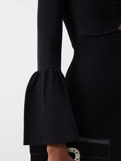 knitwear manufacturer Custom black casual women dress Cutout elegant ribbed knitted midi sweater dress elegant women clothing