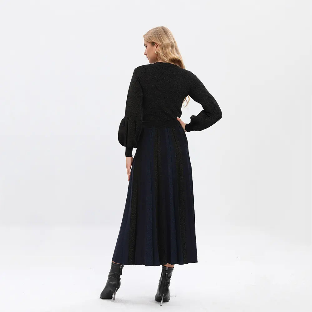 Custom Logo OEM&ODM designer black long maxi sweater dress long sleeve knitted sweater dresses winter women