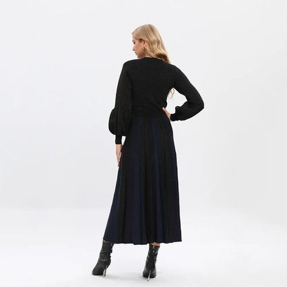 Custom Logo OEM&ODM designer black long maxi sweater dress long sleeve knitted sweater dresses winter women