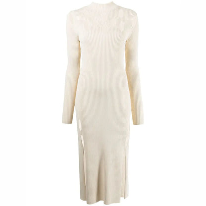 Custom Rib Knit Midi Dress Fashion Knitted Long Lady Elegant Winter Girls Casual Women Dresses hollow out Knitting Sweater Dress