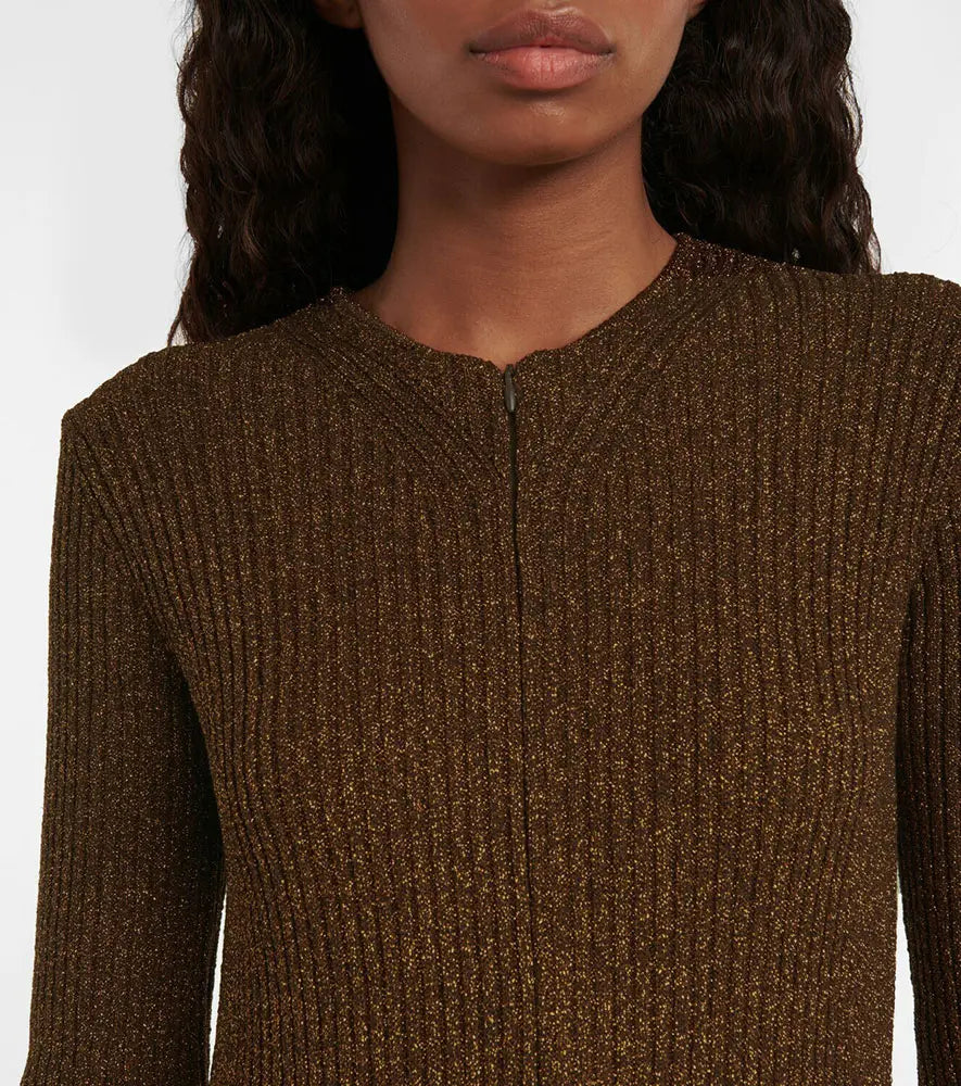 Knitwear manufacturer Custom OEM & ODM women Metallic ribbed knit sweater dress winter warm long sleeve sweater dress