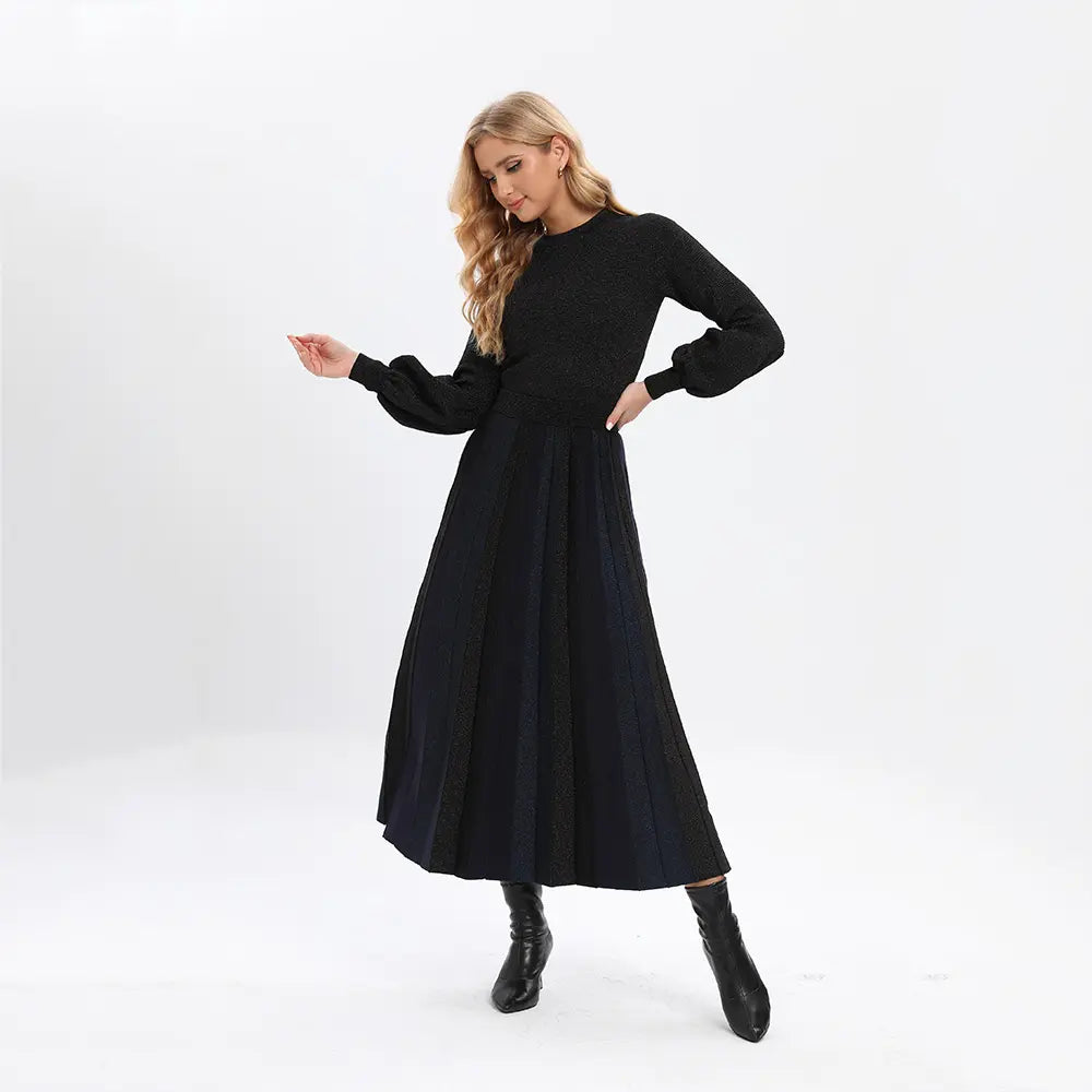 Custom Logo OEM&ODM designer black long maxi sweater dress long sleeve knitted sweater dresses winter women