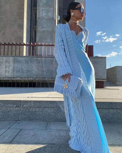 Winter Fashion Atmosphere Long Sleeve Loose Chunky Knitted Bandage Plus Size Extra oversized thick Long Cardigan Sweater Women