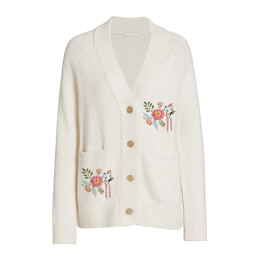 Custom pattern Oversized Knitted Embroidery cardigan Ladies Fashion Knit jacquard Loose Women Cardigans Sweater With Pockets
