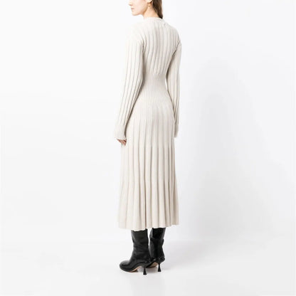 Knitwear Manufacturer Custom Knit Sweater dresses women lady elegant Long Sleeve Maxi White Ribbed Knit Sweater Dress Women