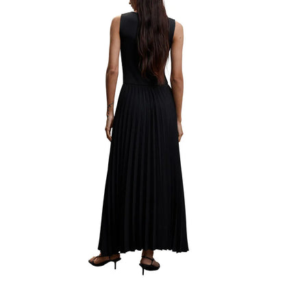 Custom knit sweater pleated skirt summer clothing maxi halter dress black rib knitting crewneck sleeveless women sweater dress