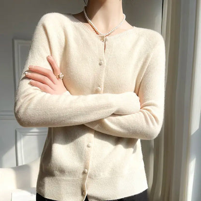 Custom Women Knitted Sweater wool cardigan Women knitwear Gray crew neck long sleeve Sweater for Women
