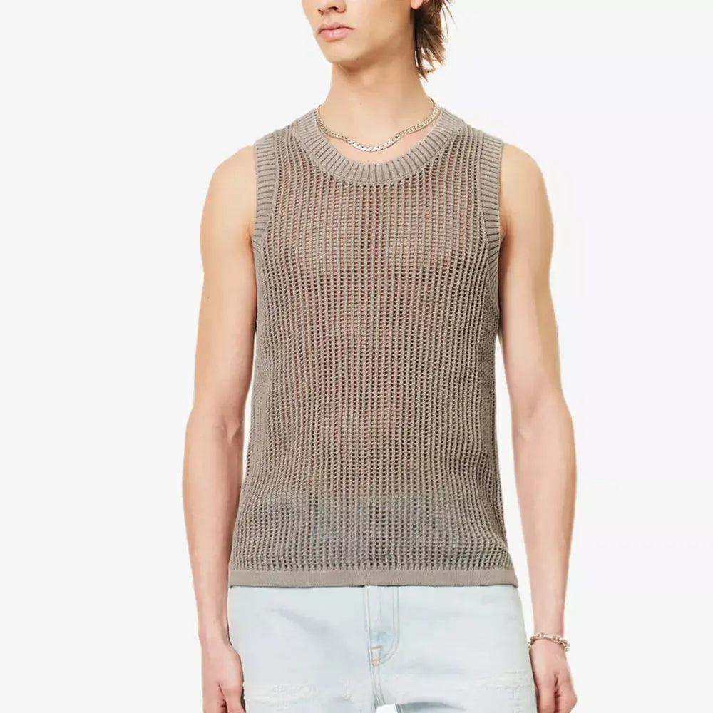knitwear manufacturer custom OEM ODM open knit sweater men summer sleeveless v neck cotton custom men knitted vest