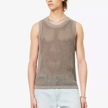 knitwear manufacturer custom OEM ODM open knit sweater men summer sleeveless v neck cotton custom men knitted vest
