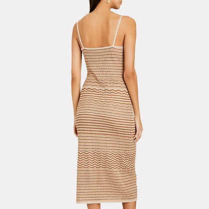 Sexy Striped Halter Knit Midi Dress Custom Fashion Lady Elegant Summer Girls Casual Womens Dresses Knitting Dresses