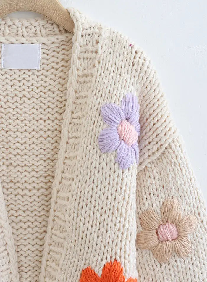 Custom sweater cardigan women knitwear ladies handmade chunky knitted floral cardigan girls cropped top women sweater