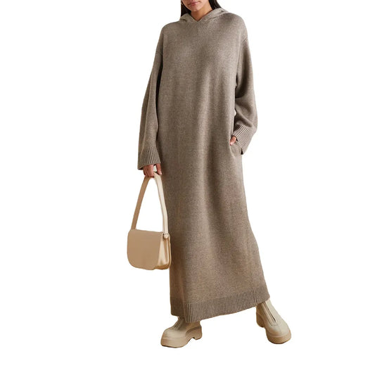 manufacturer wholesale custom hooded oversize loose relaxed fit women casual wool blend cashmere sweater dress for winter
