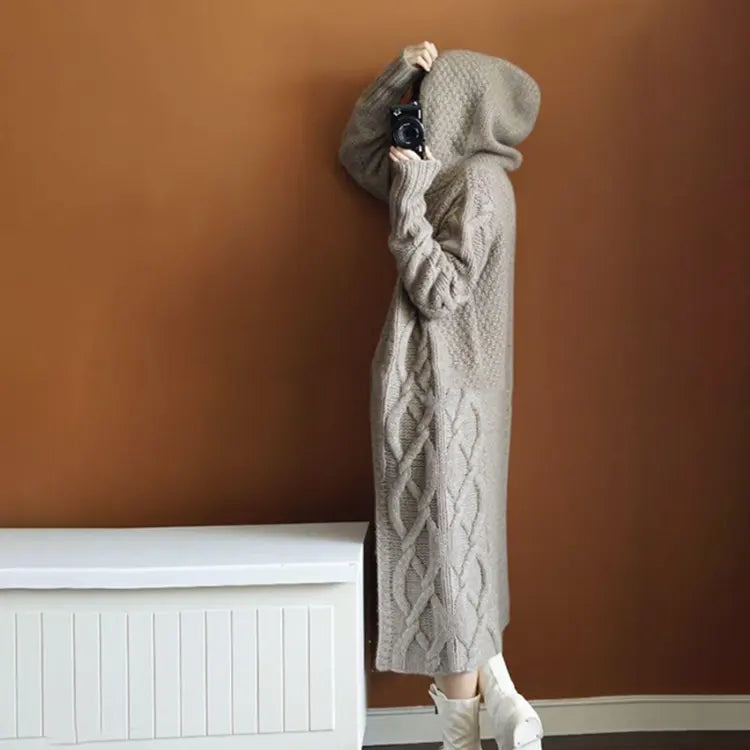 Custom hoodie Sweater maxi long coat female hooded plus size cable chunky long knitted cotton women sweater cardigan for women