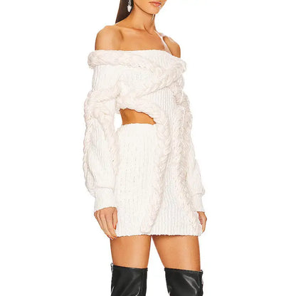 Knitwear Manufacturer Custom Knit One Shoulder Sweater Dress Long sleeve cable knit dress Sweater Dress women Clothing