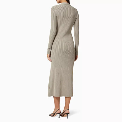 Custom Unique Formal Sexy Knitting Slim Cable Ribbed Deep V Neck Halter Split Women Knit Sweater Dress