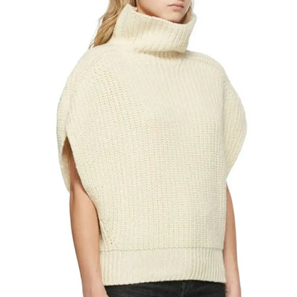 Custom Pattern Women's Turtleneck Sweater - Cotton Wool Knitted Bat Sleeve Sleeveless Top