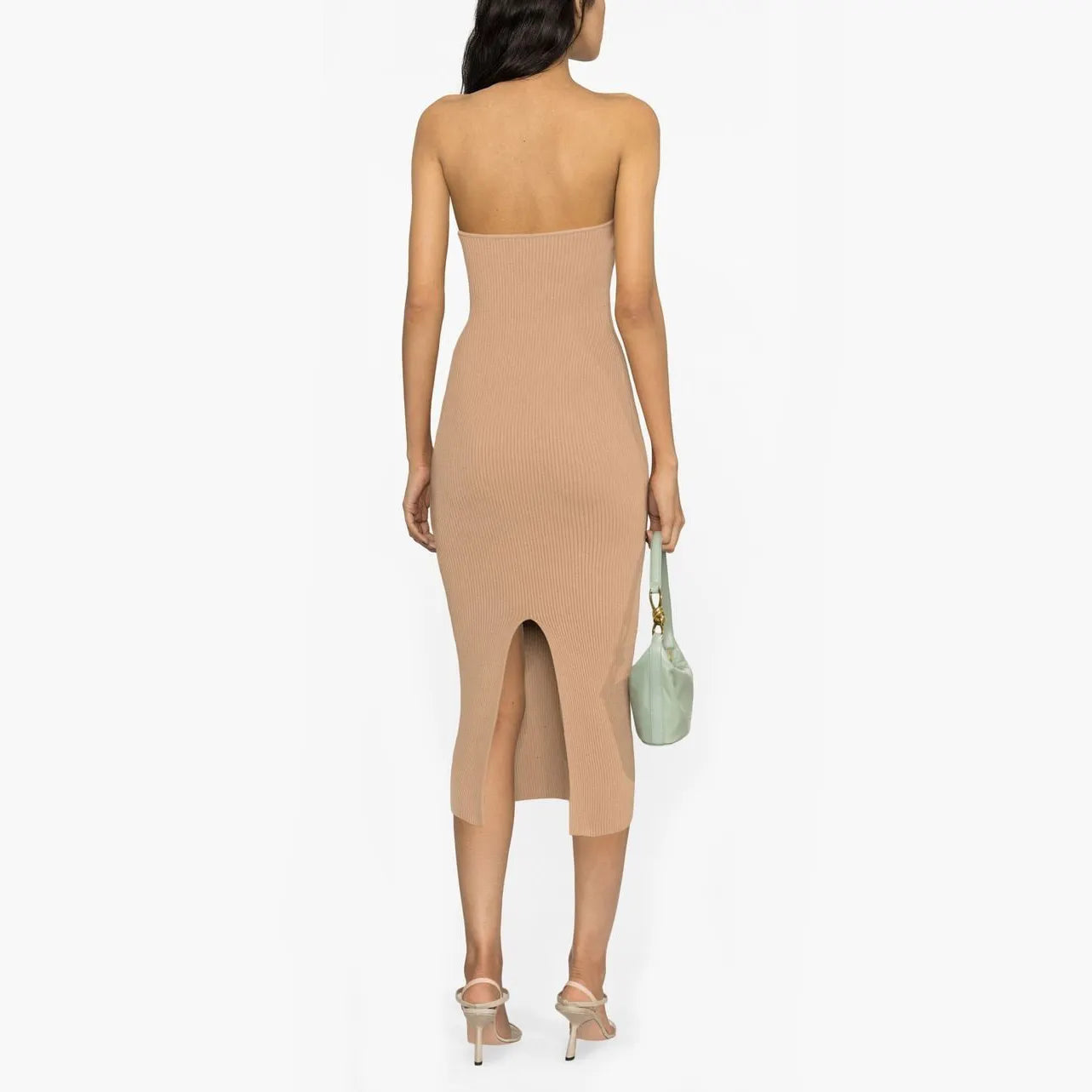 knitwear manufacturers custom Logo rib Knit Dress midi bodycon Knit Dress strapless fall sweater dress women clothing