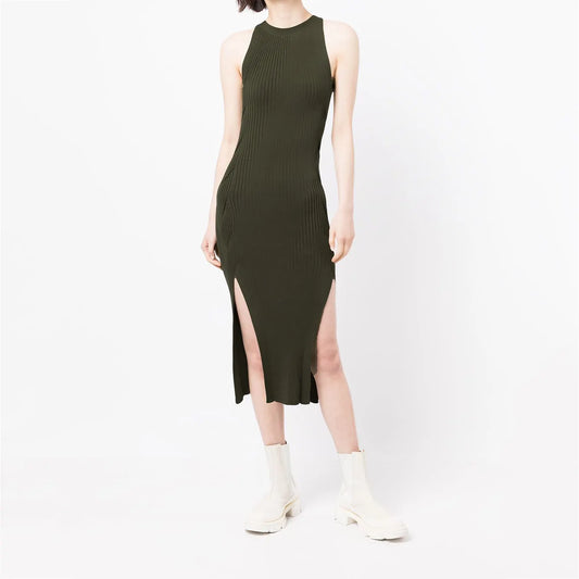knitwear manufacturers custom sleeveless rib Knit Dress maxi Cotton Knit Dress crew neck summer sweater dress women clothing