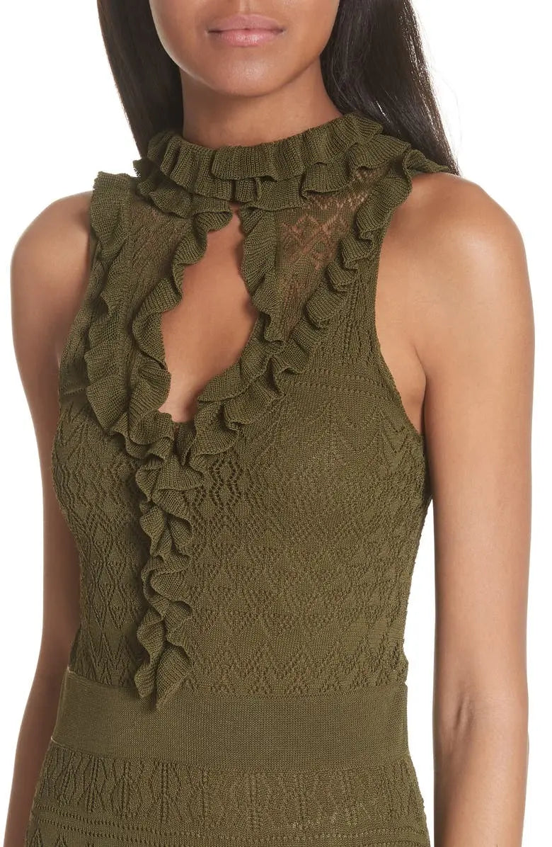 knitwear Dress manufacturer custom knit long top sleeveless Pointelle ruffle dresses maxi Sweater Dress women Clothing