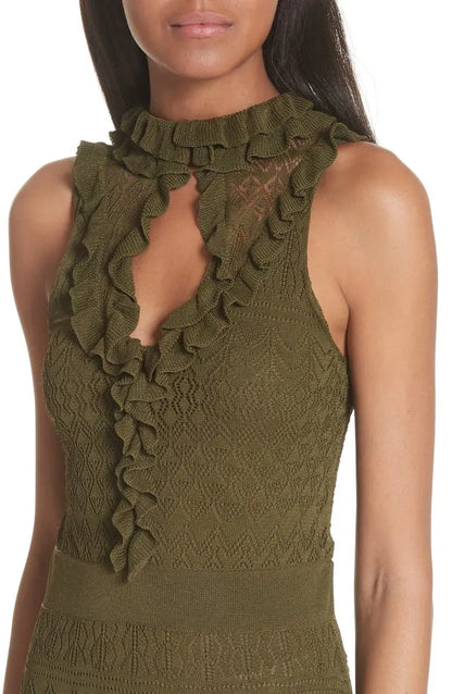 knitwear Dress manufacturer custom knit long top sleeveless Pointelle ruffle dresses maxi Sweater Dress women Clothing
