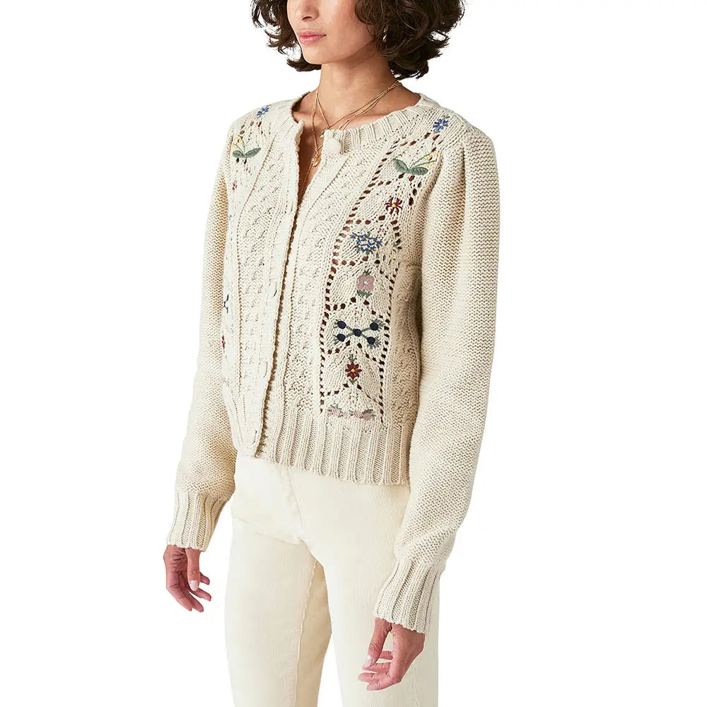 knitwear manufacturer Custom knit sweater long sleeve embroidered floral cardigan ladies hollow out cardigan women sweater
