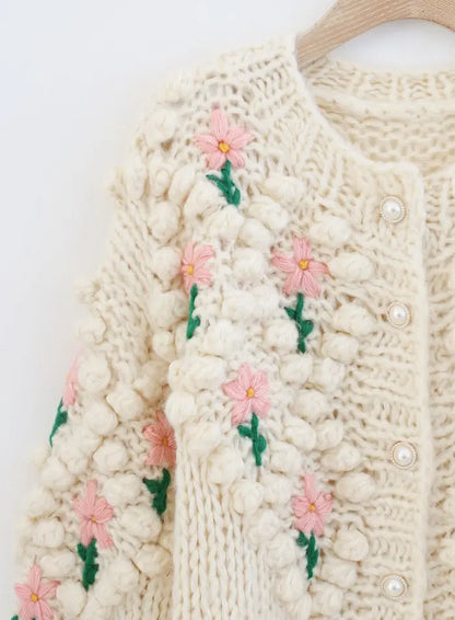 Custom knit women sweater winter plus size handmade Fuzzy Pearl Button knitwear crochet Cardigan sweater women