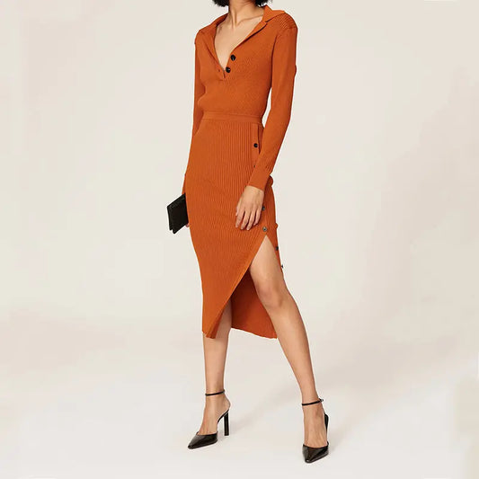 Knitwear Manufacturer Custom ribbed knitted luxury polo dress women sweaters dresses for women